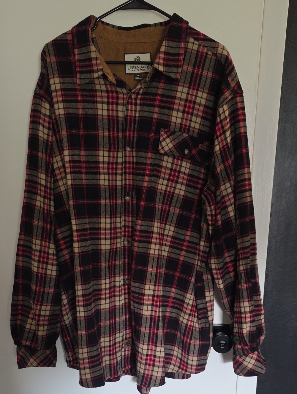 Legendary Whitetails Men’s Red Black Cream Plaid Button-Down Shirt